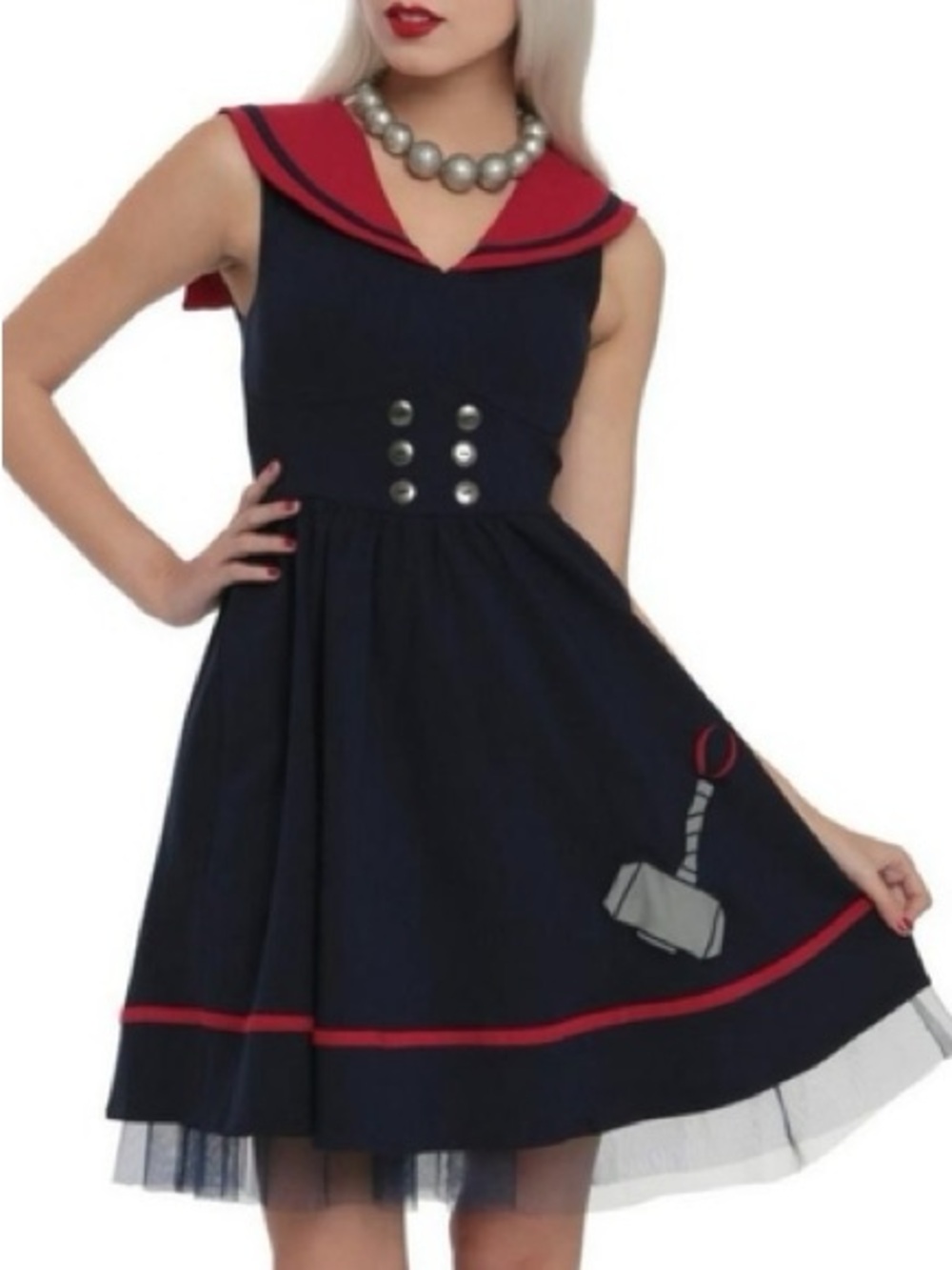Her Universe Thor Navy and Red Sailor-Inspired Midi Dress - Picture 2 of 8